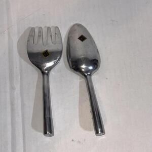 Vintage‎ Metal Silver Serving Salad Fork Spoon Set Made In India